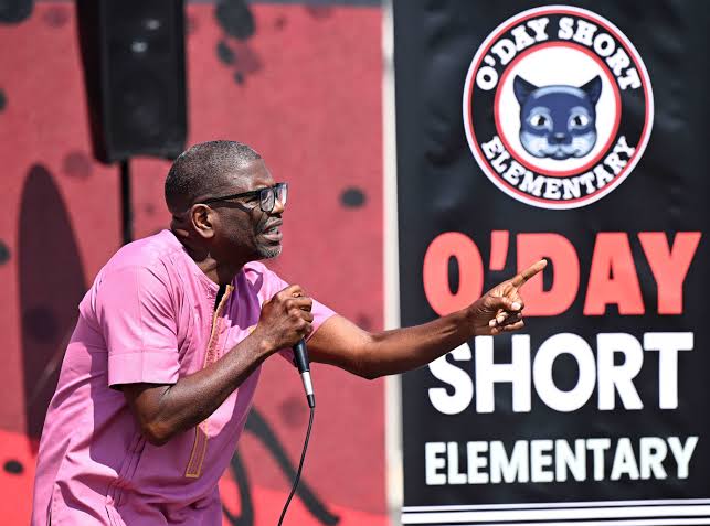 Speaker at O'Day Short Elementary celebration